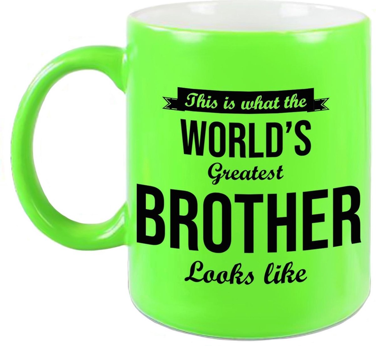 Worlds Greatest Brother cadeau koffiemok / theebeker neon groen 330 ml