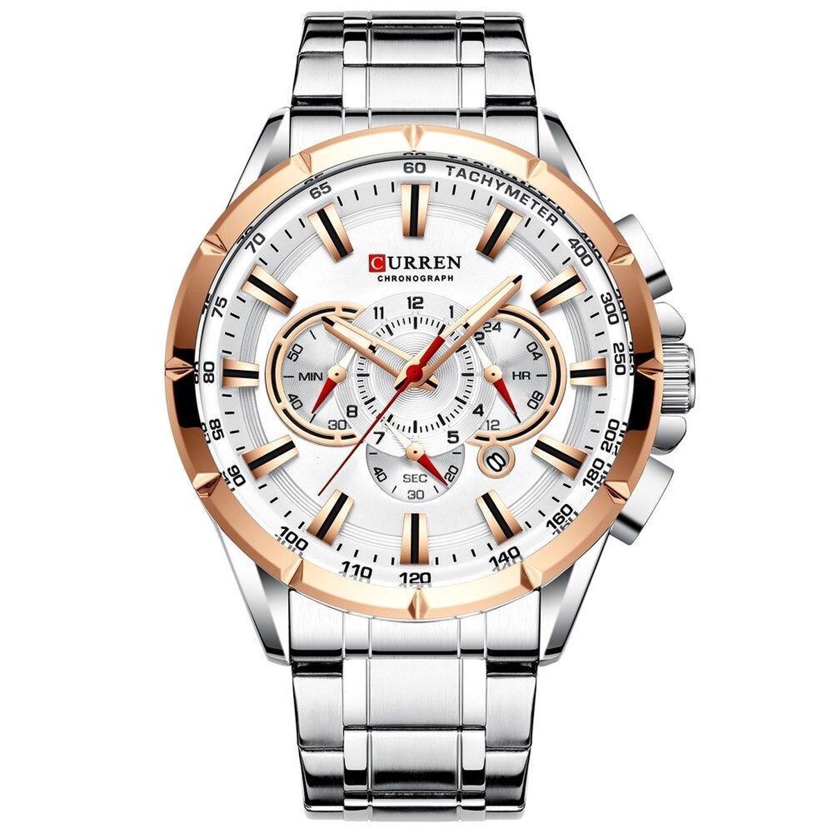 Curren - Horloge Heren - Cadeau voor Man - Horloges voor Mannen - 48 mm - Zilver Rosé Wit