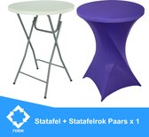 Statafel  x 1 + Paars Statafelrok x 1 – 80 cm Dia x 110 cm hoog – Cocktailtafel – Hoge staan tafel – Breed Blad – Inclusief Paars Statafelhoes – Staantafelrok Stretch Rok