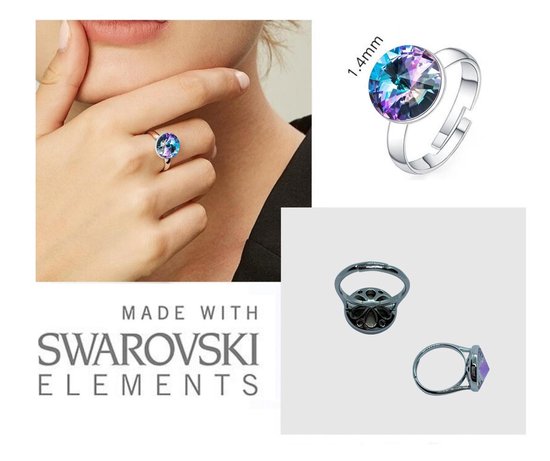 contact Blokkeren Rubriek Semyco® Ring dames zilver - One-size - Verstelbaar - Swarovski rond blauw  paars | bol