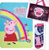 Peppa Pig cadeauset - fleecedeken+1 paar antislipsokken+tas - blauw - maat 27/30