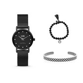 CO88 Collection Gift Set 8CO SET047 Horloge Geschenkset - Horloge met Armbanden - Ø 24 mm - Zwart / Zilverkleurig