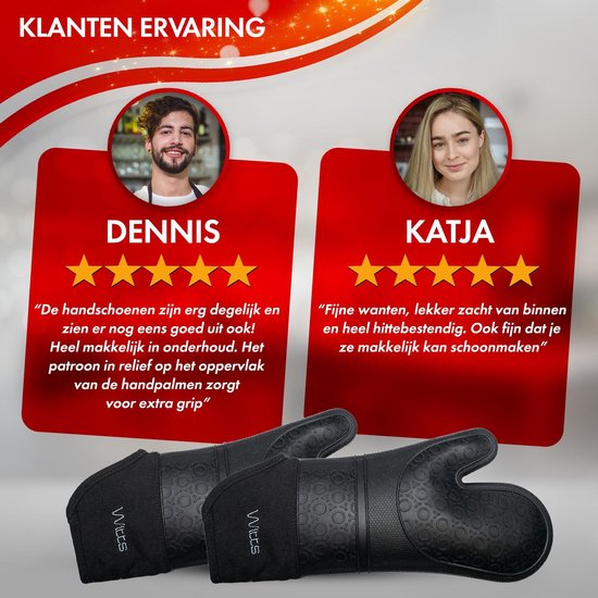 WITTS Ovenwanten - Bescherming tot 230 °C - Siliconen Ovenhandschoenen - Ovenwanten 2 Stuks