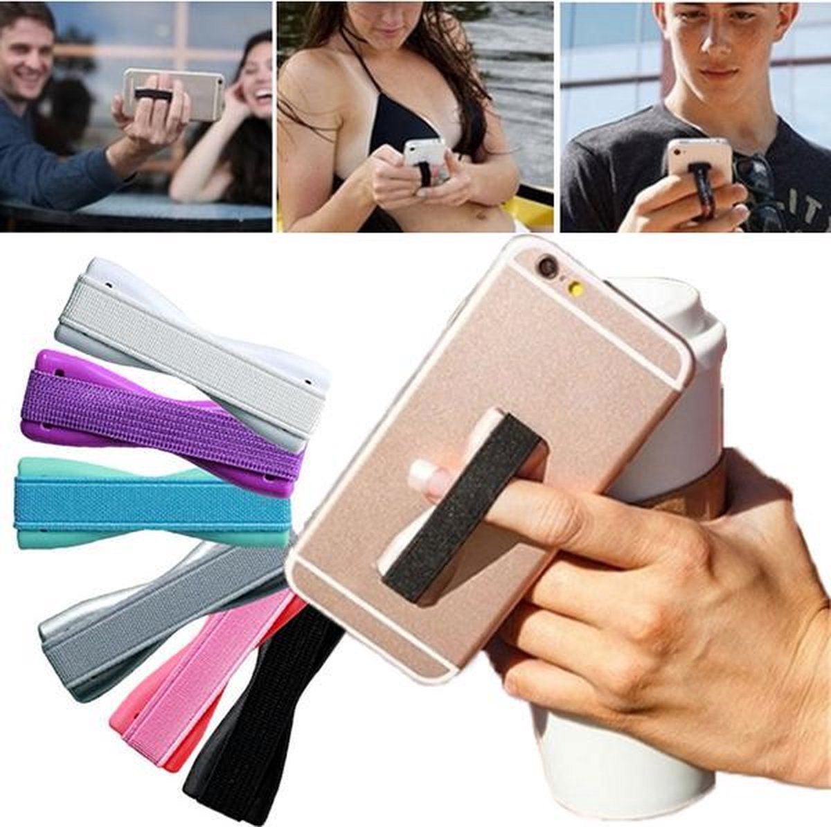 MW Sling grip Smartphone anti-slip greep - Universele ring vinger telefoon houder - Elastische Band -wit