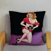 Kussenhoes Retro Pin-Up jaren 20 met fotocamera