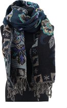 Wollen kasjmier sjaal in bruin en petrol - 100% wol - 180 x 70 cm