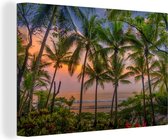 Canvas Schilderij Palmboom - Tropisch - Zee - 30x20 cm - Wanddecoratie