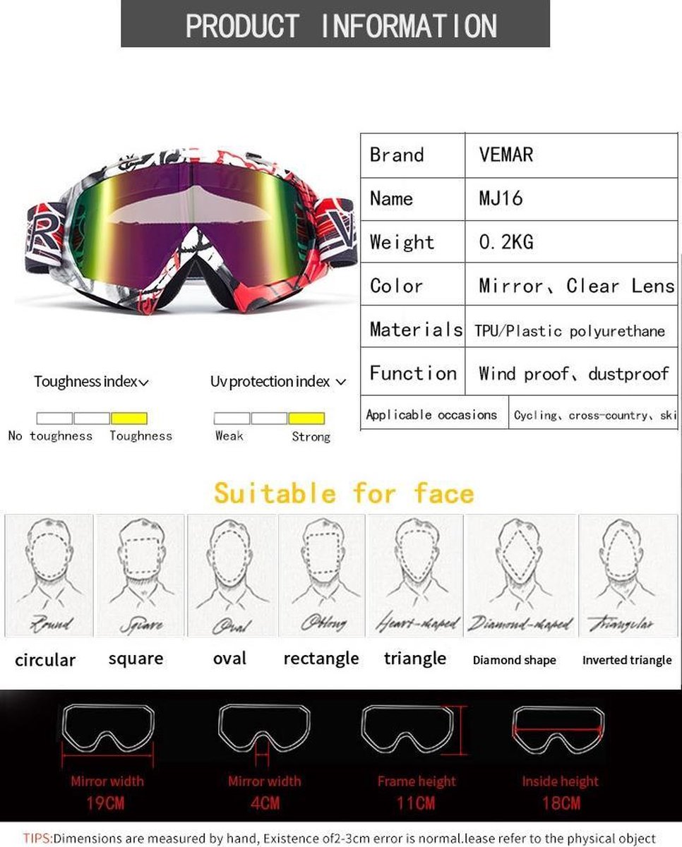 Anti-Fog Windproof Motorcycle Goggles Face Mask Shield Motocross Goggles SunFlower 2019 Motorcycle Goggles With Detachable Mask 