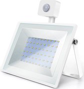 LED Bouwlamp 50 Watt met Sensor - LED Schijnwerper - Aigi Sunny - Natuurlijk Wit 4000K - Waterdicht IP65 - Mat Wit - Aluminium - BES LED