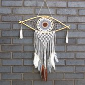 Macramé Dromenvanger - Bescherming - Boze Oog - Wit, Grijs & Bruin - 52x1x69cm