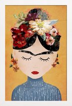JUNIQE - Poster in houten lijst Frida Kahlo illustratie -20x30 /Oranje