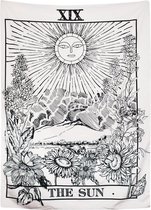 Ulticool - Zon Natuur Bloemen Vintage Retro Tarot Horoscoop  Zwart Wit - Wandkleed - 200x150 cm - Groot wandtapijt - Poster