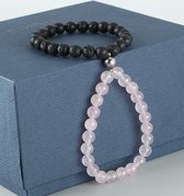 Kralen relatie armband - 2 stuks - met hanger magneet - vrienden - love - couple - zwart lava / roze