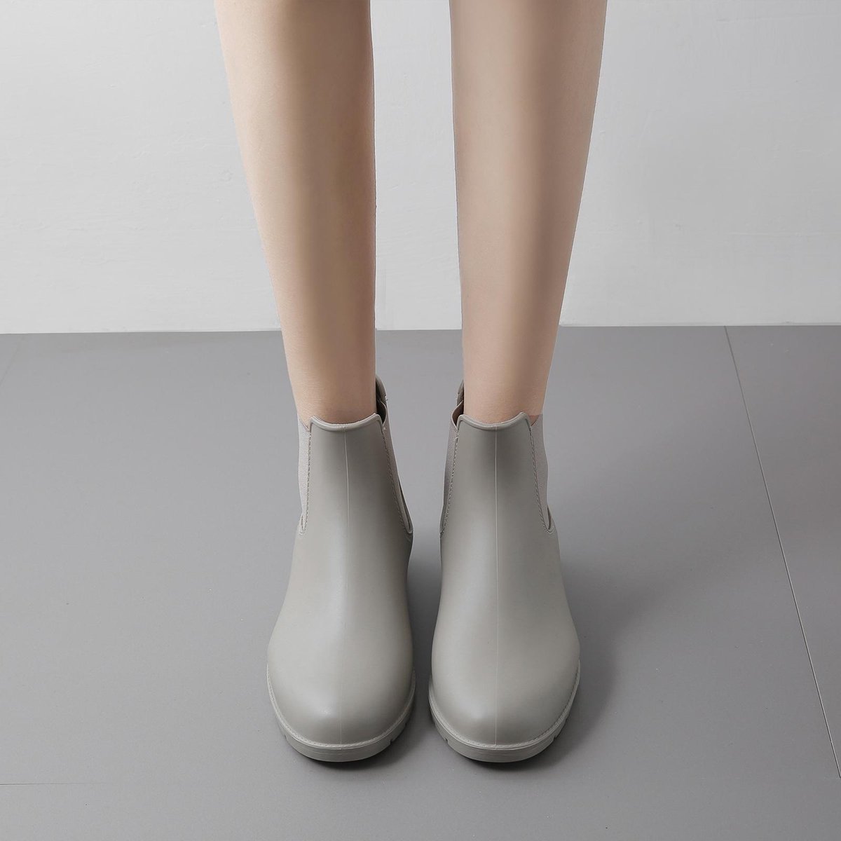 Geweo Regenlaarzen - Wellington Chelsea Laarzen - Kerstmis - Kerstfeest - Christmas Gift  - Middelhoge Schoen - Kort Boots - Waterdichte - Dames - Grijs - Maat 39