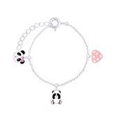 Joy|S - Zilveren Panda bedel armband - panda - hartje roze met witte stipjes