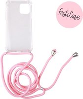FESTICASE Hoesje Geschikt voor iPhone 12 Pro Telefoonhoesje met koord (Roze) TPU - Soft Case Hoesje - Transparant - Back Cover