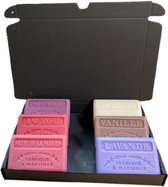 Soap bar set savon de marseille Patchouli, I love you, Fruit de la passion, Chevrefeuille, Vanille, Lavendel - Valentijn cadeau set - Moederdag 6x125 gr.