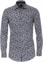 VENTI body fit overhemd - blauw paisley dessin (contrast) - Strijkvriendelijk - Boordmaat: 44