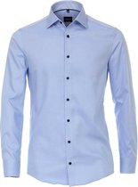 VENTI modern fit overhemd - lichtblauw dessin structuur (contrast) - Strijkvrij - Boordmaat: 39