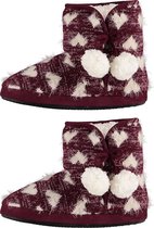 Pantoffels dames - Sloffen - Pantoffels - Sloffen dames - Hoog - Patroon - Hartjes - Bordeaux rood - Maat 39/40