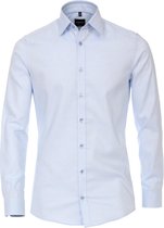 VENTI body fit overhemd - lichtblauw-wit structuur (contrast) - Strijkvriendelijk - Boordmaat: 44