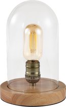 QUVIO Lamp - Tafellamp - Glazen stolp en houten voet - Diameter 15 cm