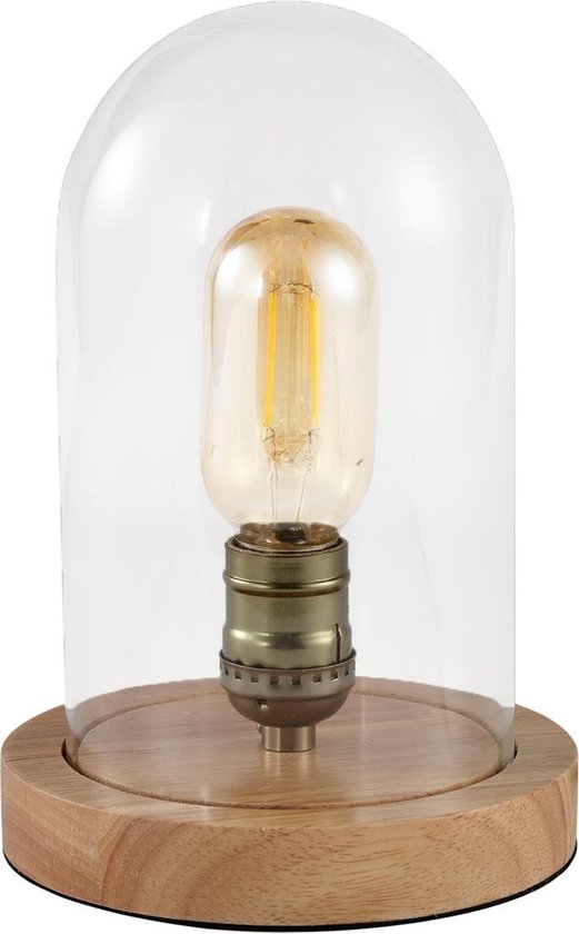 Armstrong pack Kan worden berekend QUVIO Lamp - Tafellamp - Glazen stolp en houten voet - Diameter 15 cm |  bol.com