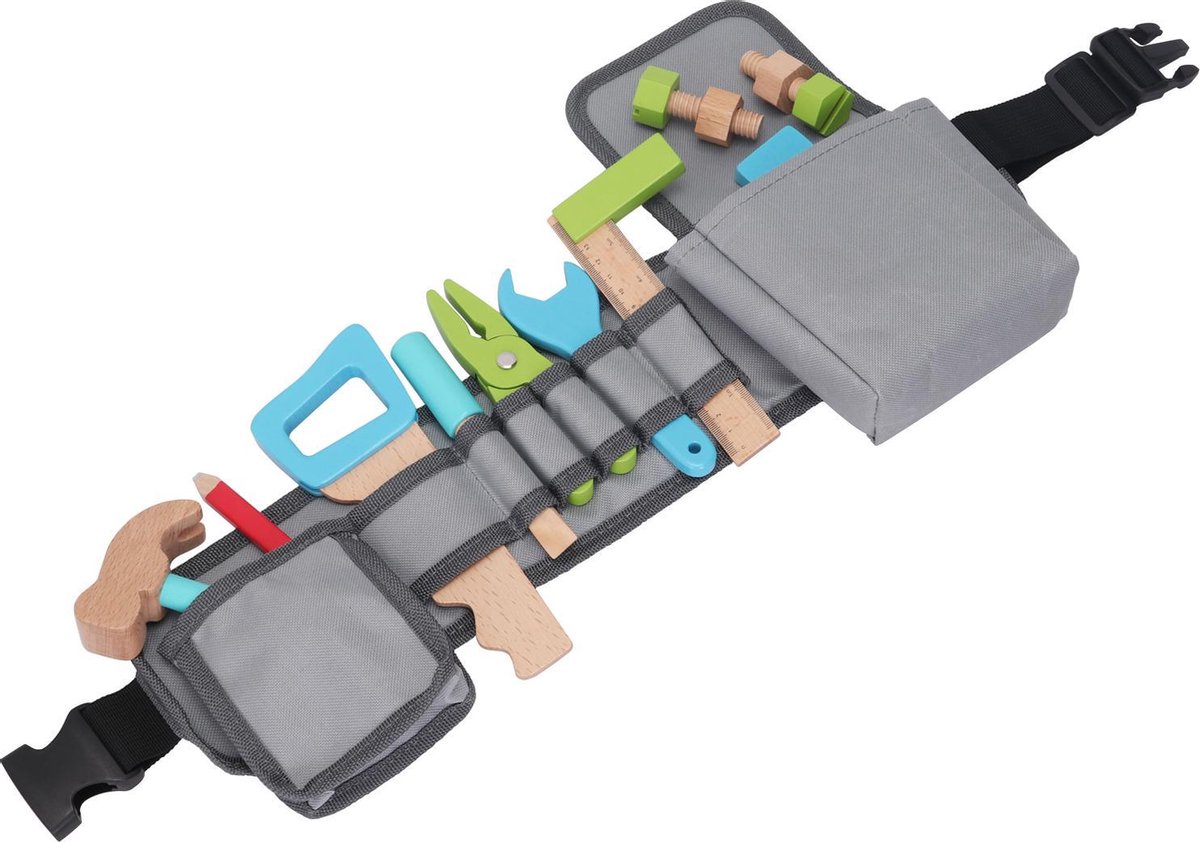 Woet® Gereedschapsriem Blauw - Houten Speelgoed - Gereedschapset met 16 Onderdelen - Educatief Rollenspel voor Kinderen - Vanaf 3 Jaar — afbeelding 3