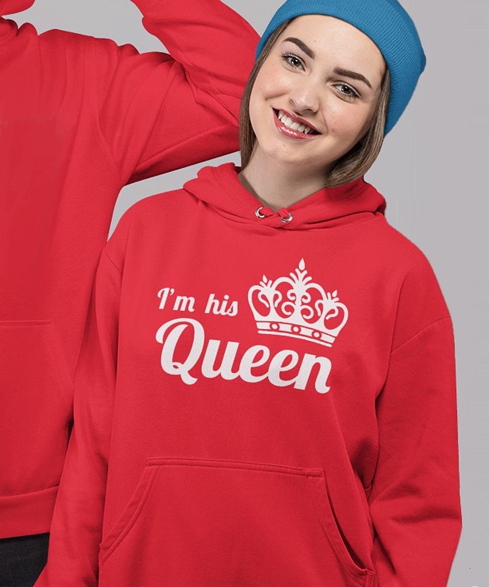 King / Queen Hoodie Rood I'm his Queen (Queen - Maat 3XL) | Koppel Cadeau | Valentijn Cadeautje voor hem & haar