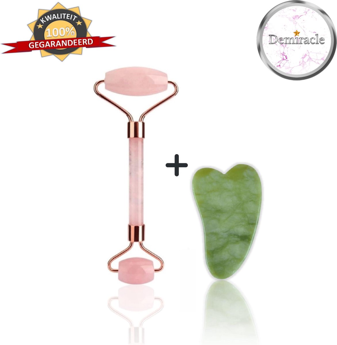Goedkoopste Demiracle Rose Quartz Face Roller met Gua Sha Jade Schraper - Valentijnsdag - Cadeau - Gezichtsroller - Massage Roller - Jade Roller - Rimpelverwijdering - Ontspanning - Kwaliteit