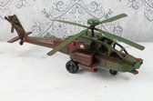 Decoratief Beeld - Tinmodel Van Een Apache Helikopter - Aluminium - Wexdeco - Groen En Bruin - 40.5 X 15.2 Cm