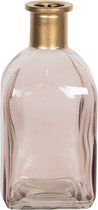 Clayre & Eef Vaas 6*6*13 cm Roze Glas Vierkant Glazen Vaas Bloempot Binnen
