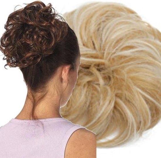 Curly Haar Wrap Extension LichtBlond | Met lichte plukjes | Coupe Soleil | Inclusief Luxe Bewaarzakje.