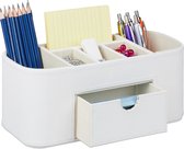 boîte à crayons relaxdays - cuir artificiel - porte-stylo - organisateur de bureau - boîte de rangement - 7 compartiments blanc