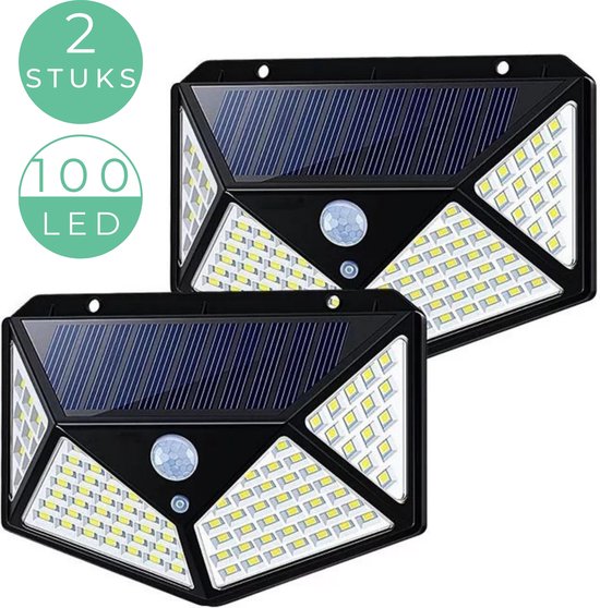 Solar Buitenlamp met Bewegingssensor - Bewegingsensor - Solar- Zonne Energie Buitenlamp - 100LEDs - Duurzaam- Led Verlichting - IP65 - Lamp - Bewegingssensor - LED