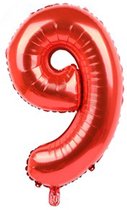 Folieballon / Cijferballon Rood XL - getal 9 - 82cm