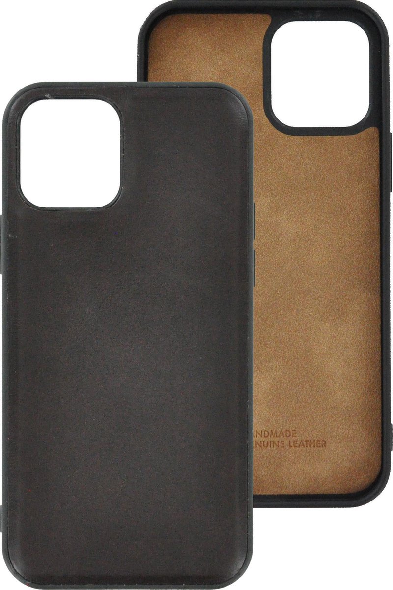 iPhone 12 Mini Hoesje - iPhone 12 Mini hoesje Echt leer Back Cover P Case Donker Bruin