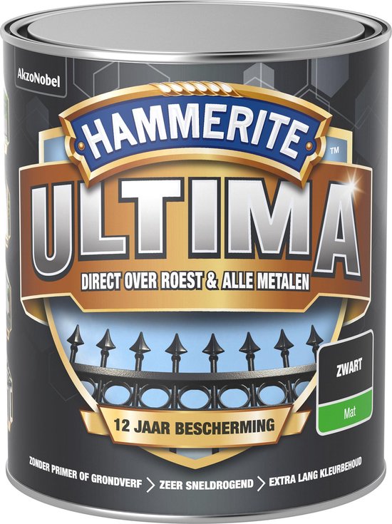Hammerite Ultima Metaallak - Mat - Zwart - 750 ml