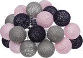 Atmosphera LED Feestverlichting Soft balletjes grijs/ Roze /Paars - Lichtslingers katoen - Cotton ball - 20 Ballen - Dia 6 cm - Guirlande