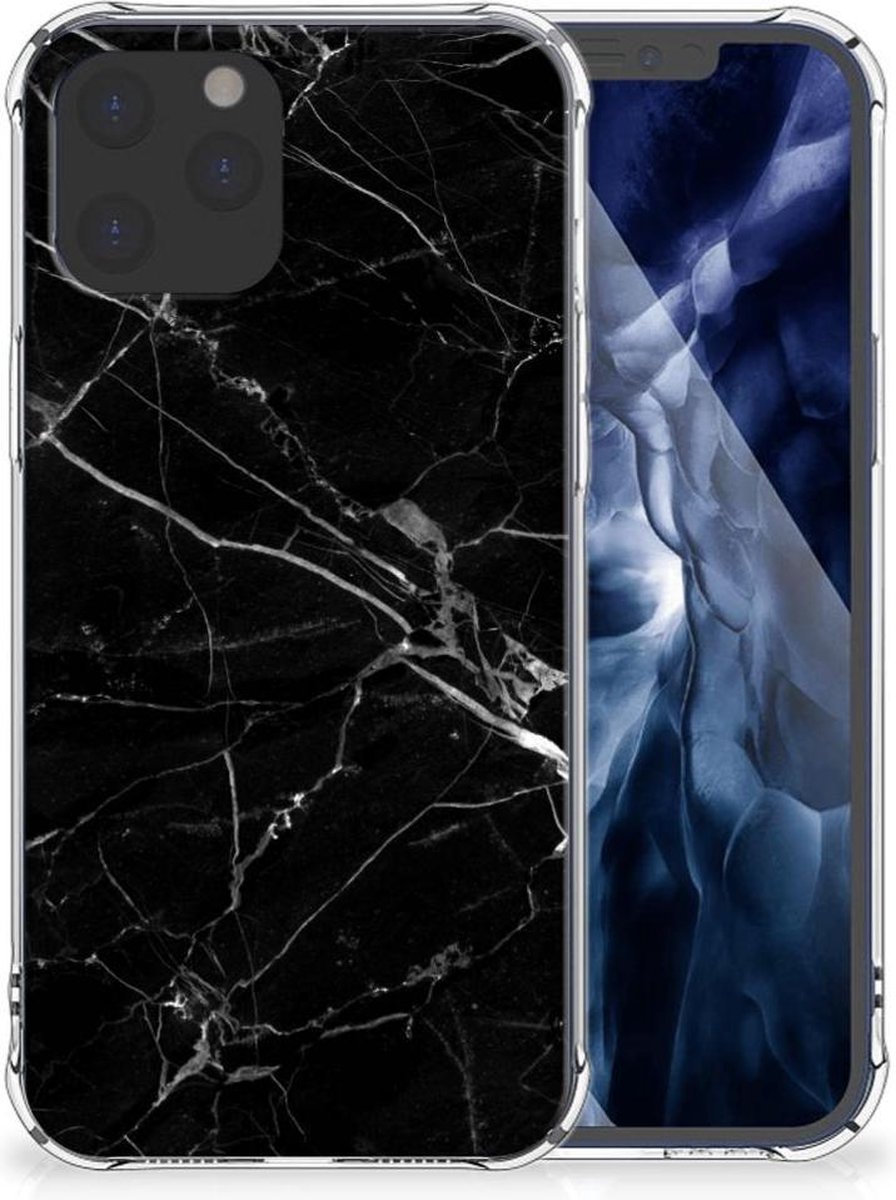 iPhone 12 Pro Max Anti-Shock Hoesje Marmer Zwart - Origineel Cadeau Vader