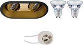 LED Spot Set - Pragmi Zano Pro - GU10 Fitting - Inbouw Ovaal Dubbel - Mat Zwart/Goud - Kantelbaar - 185x93mm - Philips - MASTER 927 36D VLE - 3.7W - Warm Wit 2200K-2700K - DimTone Dimbaar