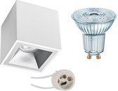 Opbouwspot Set - OSRAM Parathom PAR16 927 36D - Pragmi Cliron Pro - GU10 Fitting - Dimbaar - Opbouw Vierkant - Mat Wit/Zilver - 5.5W - Warm Wit 2700K - Verdiept - 90mm - BSE