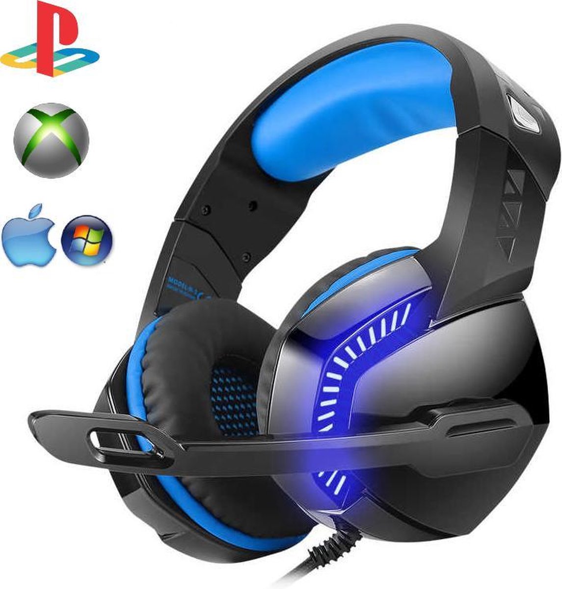 Gaming headset met Microfoon en verlichting - Headset - Game Headset - Headset met microfoon - Zwart/blauw - Gaming Headset PS4 en PC - Led verlichting - Ruisonderdrukkende Microfoon