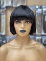 Pruiken Dames - Echt Haar/ Indian Human Hair / Nicki bob Short wig 8 INCH Steil  # 2 ( Deep Dark Brown )