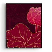 Poster Rood Gouden Lotus Links - 80x60cm - Planten / Bloemen - Muurdecoratie