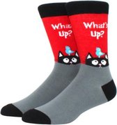 Sokken heren grijs - zwart - rood - print kat / vogel  - 40-45