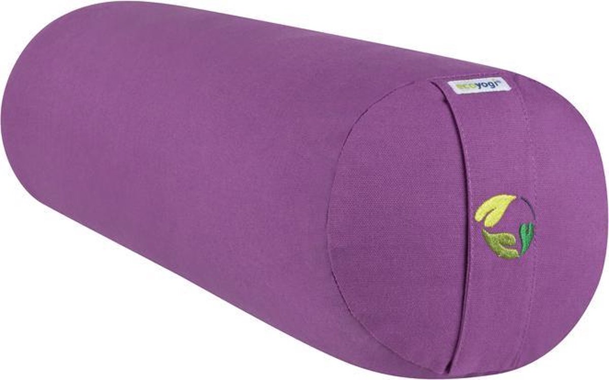 Ecoyogi Yogabolster Eco Katoen Paars / Lavendel - 60 x 20 cm (Lengte x Diameter) – 4 KG – Wasbare Buitenhoes – Aanpasbare Boekweit Vulling - 100% Gecertificeerd Biologisch Katoen - GOTS Gecertificeerd - Duurzame Yoga bolster – Yoga rol
