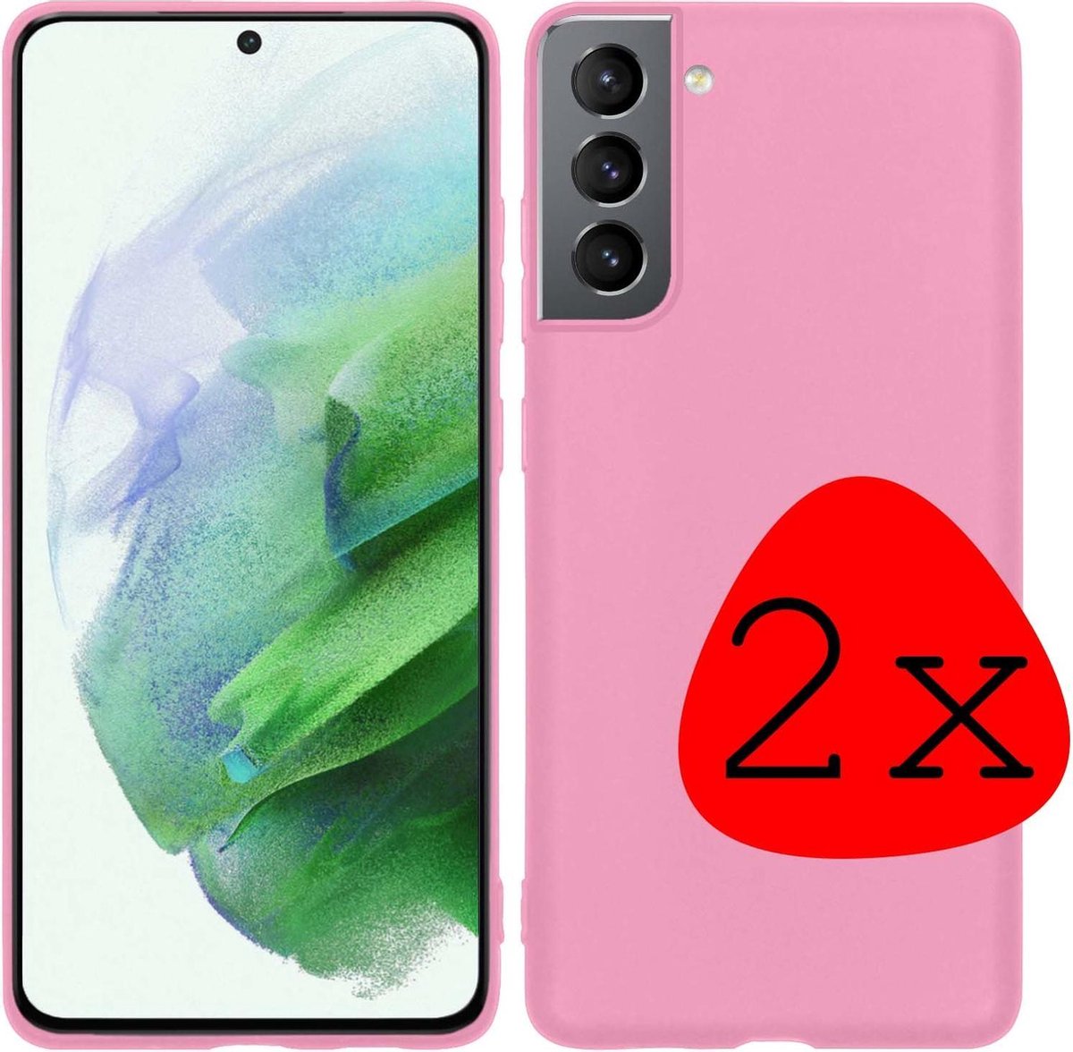 Hoesje 2 Stuks - Geschikt voor Samsung Galaxy S21 - Sterk & Shockproof - Case Siliconen - Back Cover - Telefoon Hoes - Roze