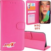 EmpX.nl U11 Roze Boekhoesje | Portemonnee Book Case voor HTC U11 Roze | Flip Cover Hoesje | Met Multi Stand Functie | Kaarthouder Card Case U11 Roze | Beschermhoes Sleeve | Met Pasjeshouder