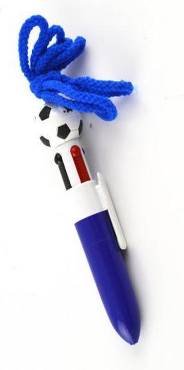 Balpen Voetbal aan Koord - schrijft 4 Kleuren | BLAUW